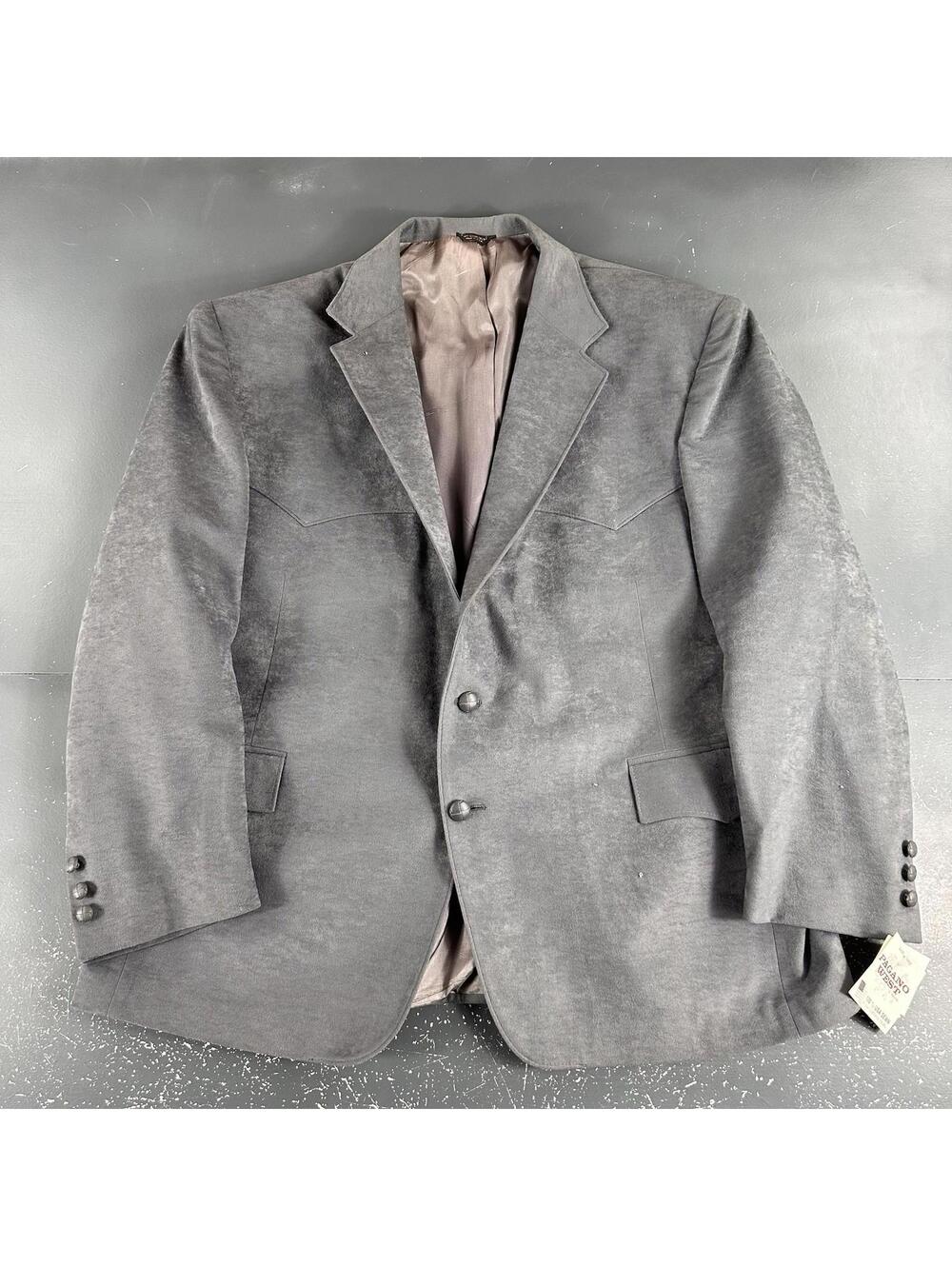 VTG Pagano West Blazer Men 50 Short Silver Sueded Polyester El Paso USA NWT